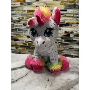 Vintage Large Unicorn White Pink Blue Sparkle Stars Plush by Peek A Boo Toys